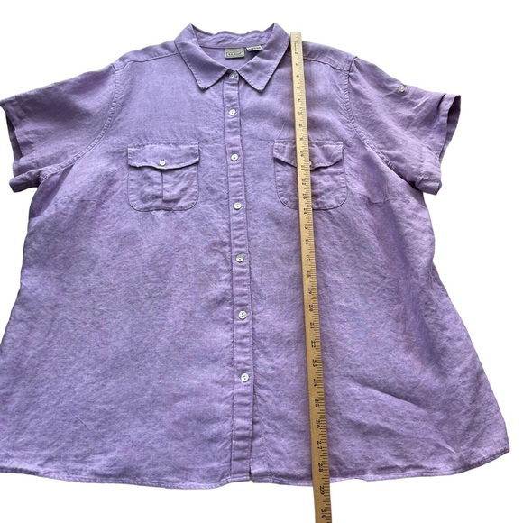 L.L. Bean Women’s 2X Purple Chambray 100% Linen Button Front Short Sleeve Shirt - Picture 7 of 12